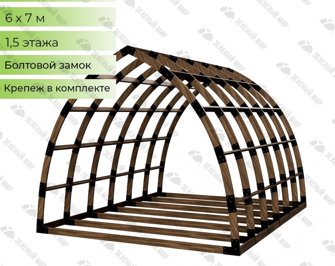 Arched house frame of regular shape AS-6 made of plywood