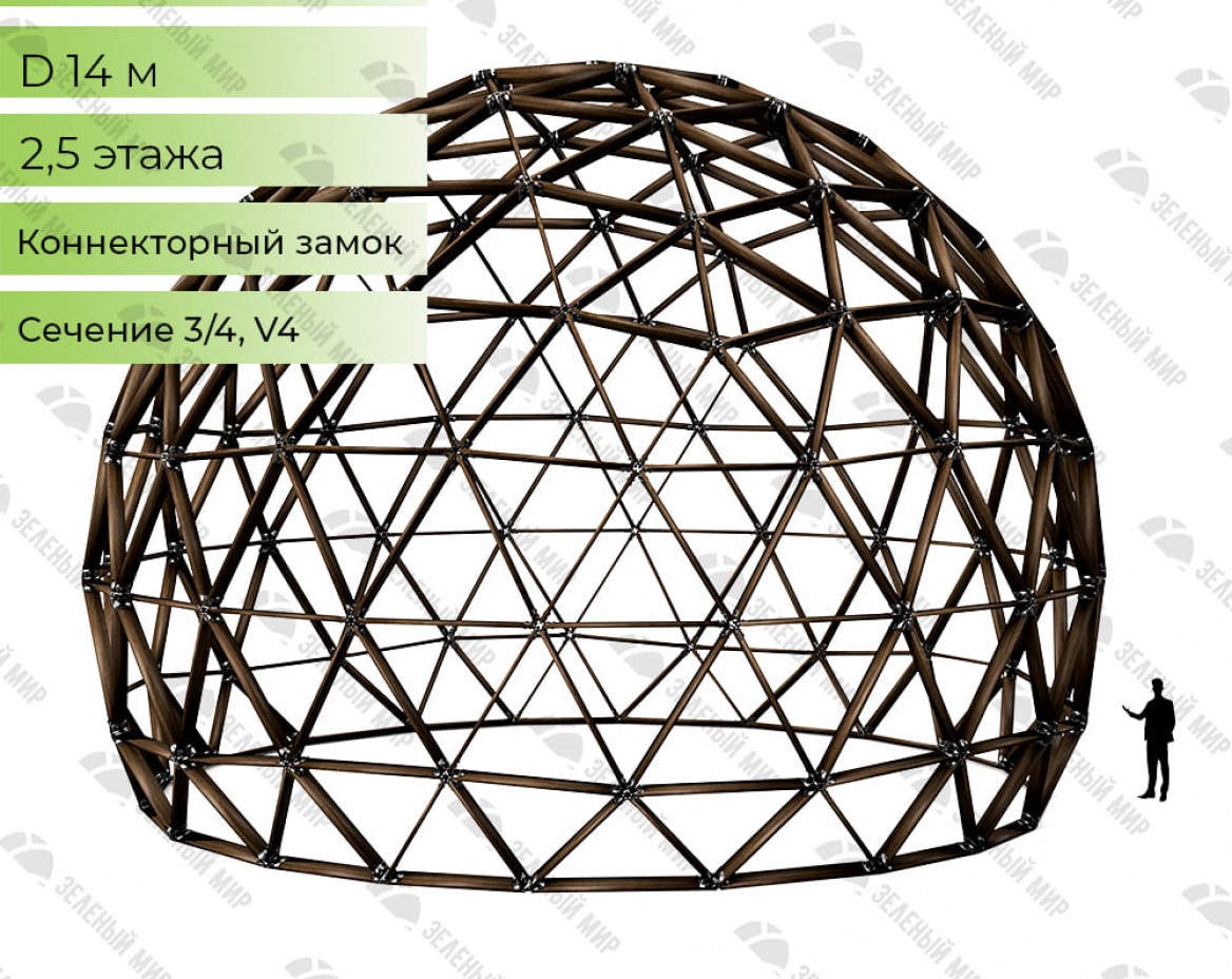 Geodesic dome frame - G14 - 121m2, frequency V4, section 3/4