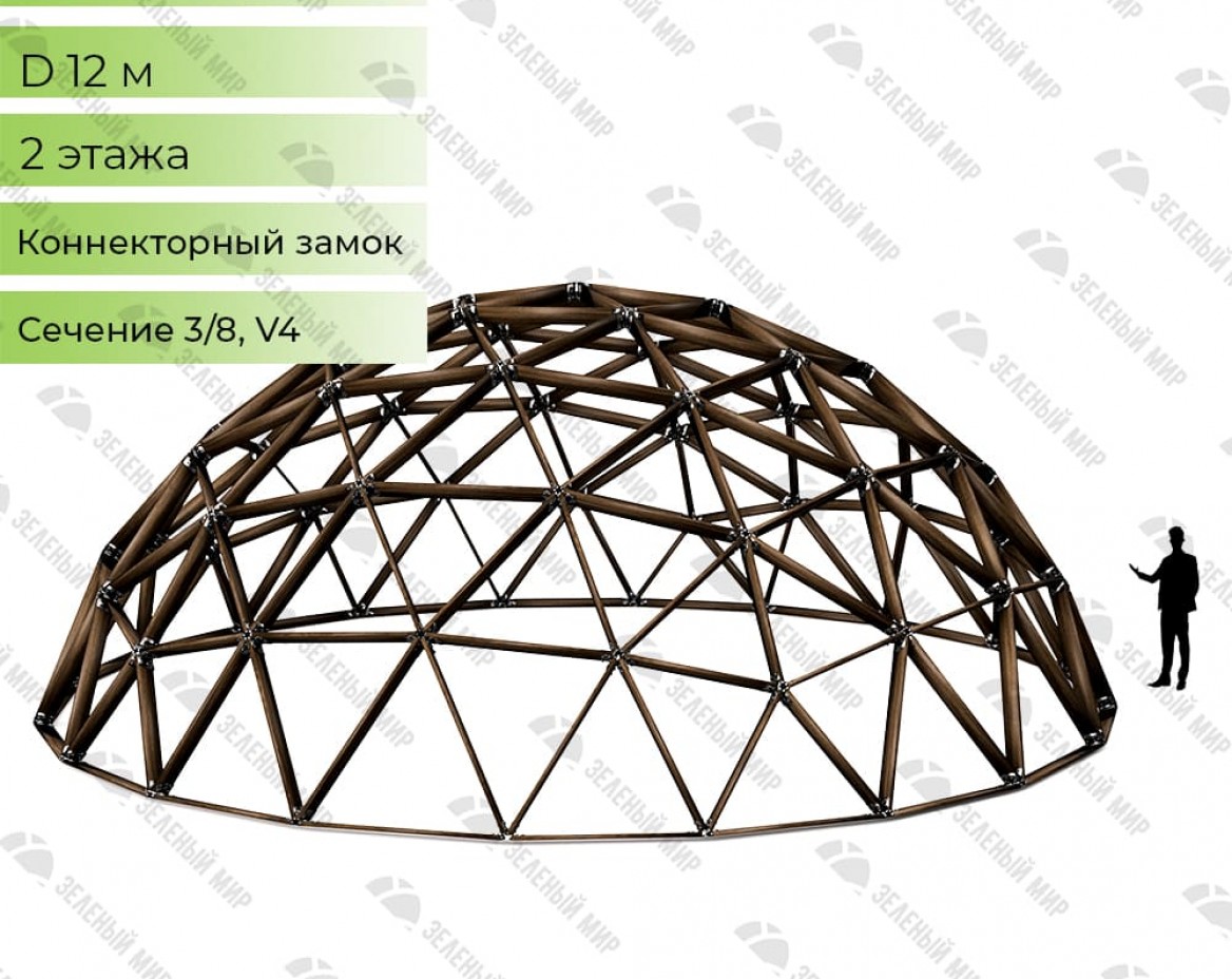 Estrutura da cúpula geodésica - G12 - 104m2, frequência V4, secção 3/8