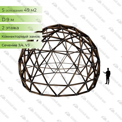 Estrutura da cúpula geodésica - G9 - 49m2, frequência V3, secção 3/4